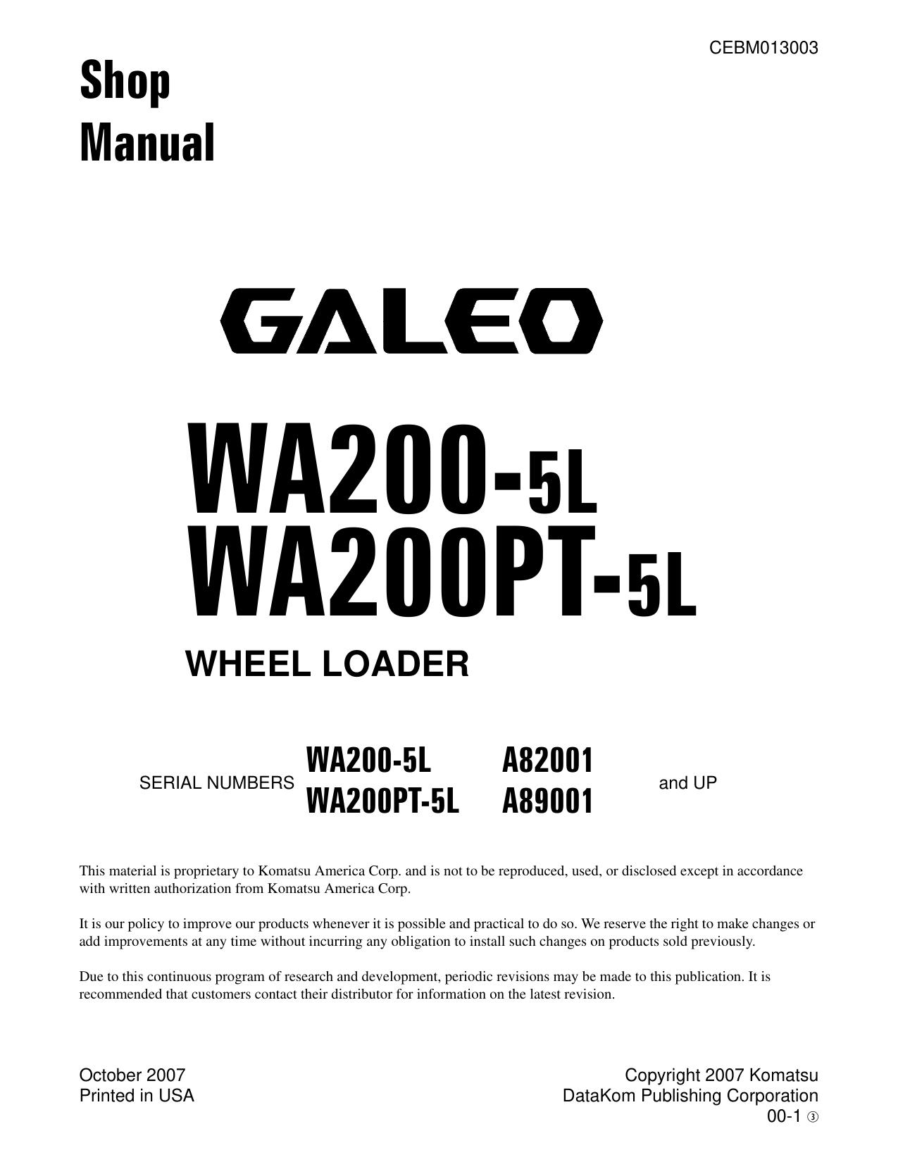 WA200-5L, WA200PT-5L Shop Manual